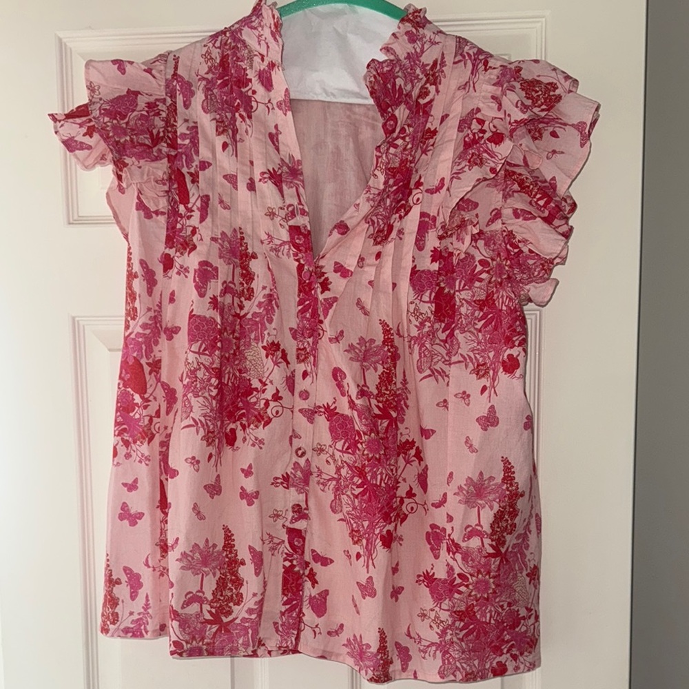Victoria Dunn Red Sleeveless Ruffled Blouse